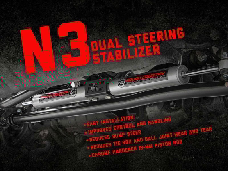 Rough Country N3 Dual Steering Stabilizer for 07-18 Jeep Wrangler JK - 8734930